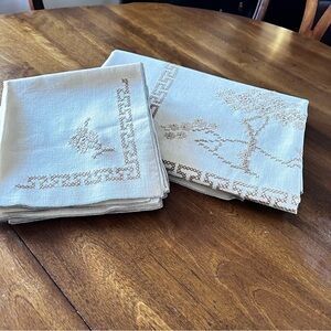 Vintage Tablecloth & 8 Napkins Handmade Cross Stitch Cotton Linen Rectangle